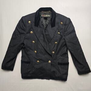 Vintage Escada Margaretha Ley Jacket 22 Black Wool Double Breasted Blazer 80s